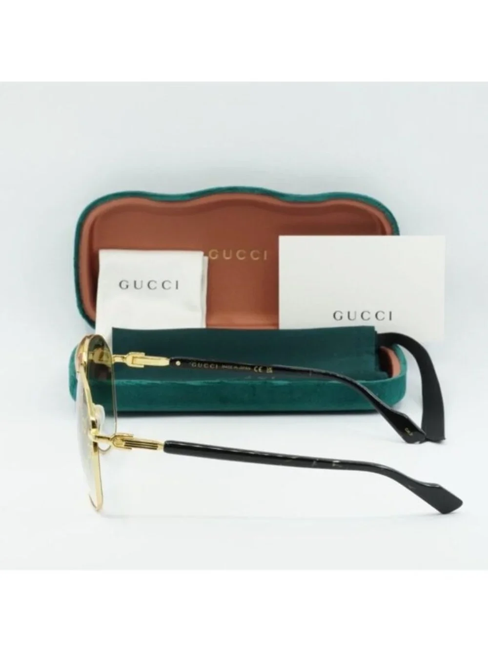 Gucci GG1220S 004 Aviator Sunglasses – Gold/Green with Pattern